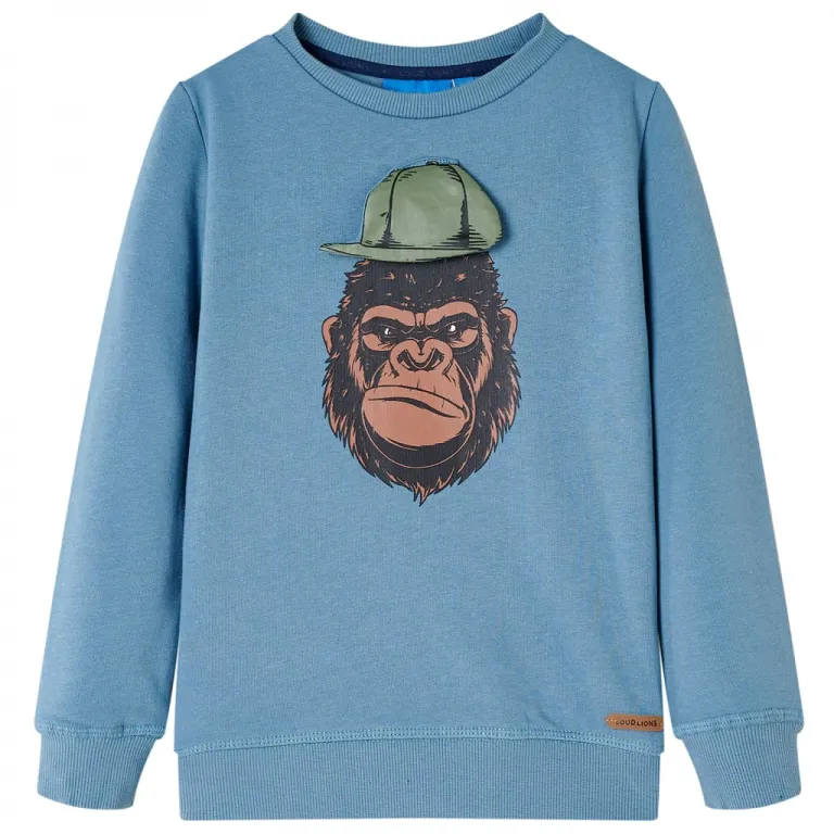 Kinder-Sweatshirt mit Gorilla-Aufdruck Mittelblau 104