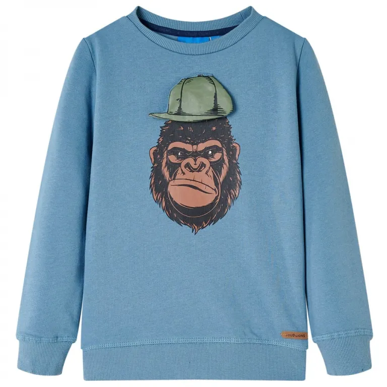 Kinder-Sweatshirt mit Gorilla-Aufdruck Mittelblau 116