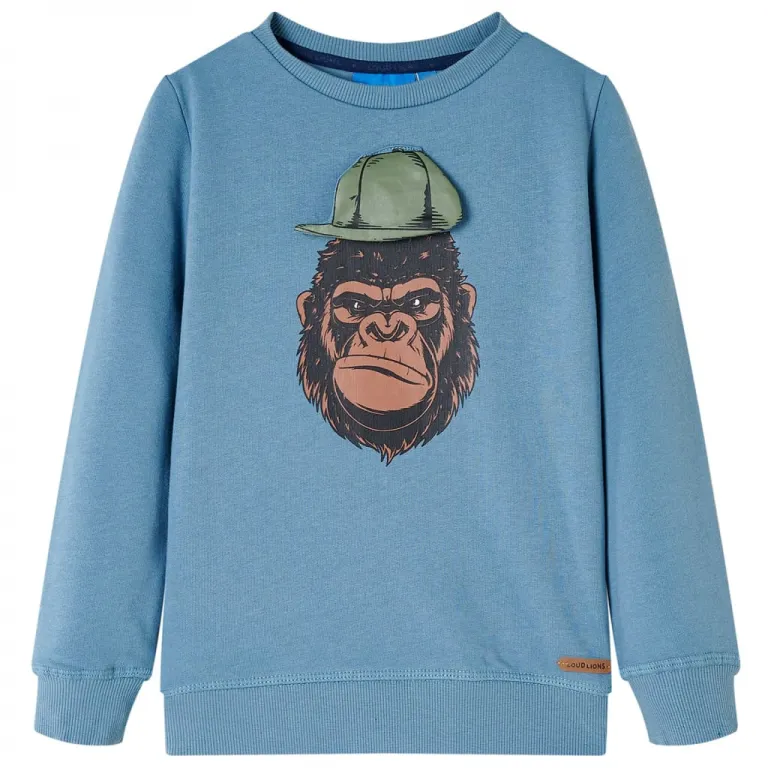 Kinder-Sweatshirt mit Gorilla-Aufdruck Mittelblau 140