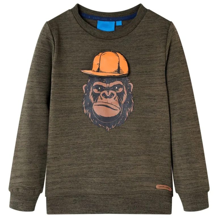 Kinder-Sweatshirt mit Gorilla-Aufdruck Dunkelkhaki Melange 116