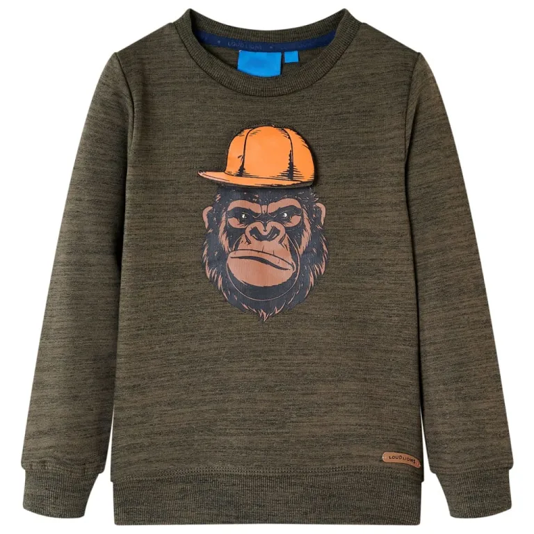 Kinder-Sweatshirt mit Gorilla-Aufdruck Dunkelkhaki Melange 128