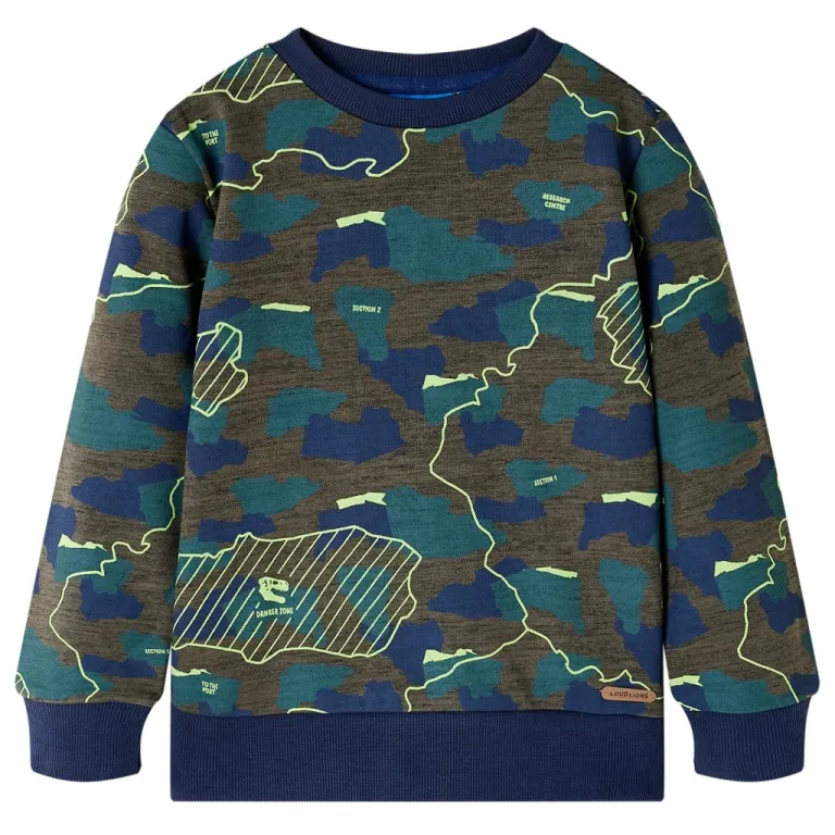 Kinder-Sweatshirt mit Erdplatten-Motiv Dunkles Khaki Melange 116
