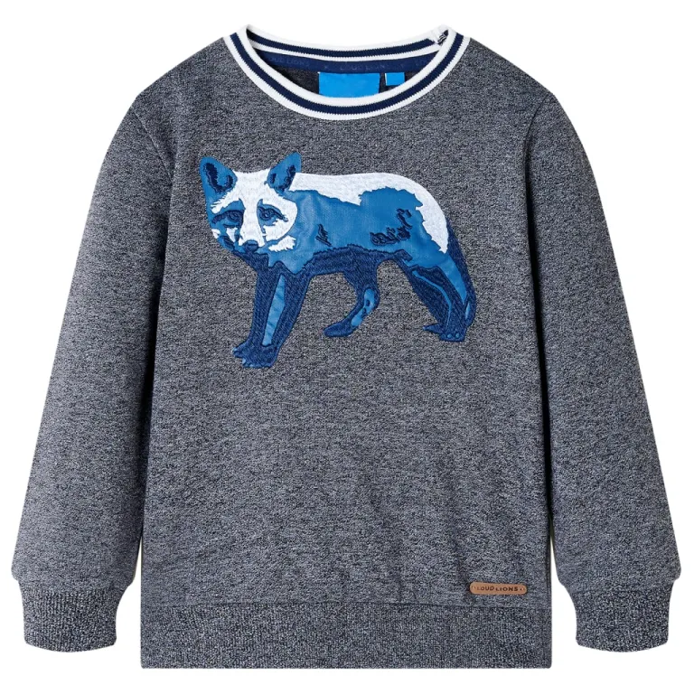 Kinder-Sweatshirt mit Fuchs-Aufdruck Marineblau Melange 92