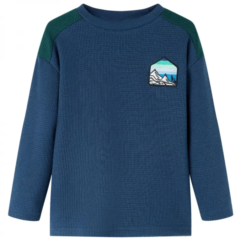 Kinder-Sweatshirt mit Waffelmuster und Landschaft Marineblau 128