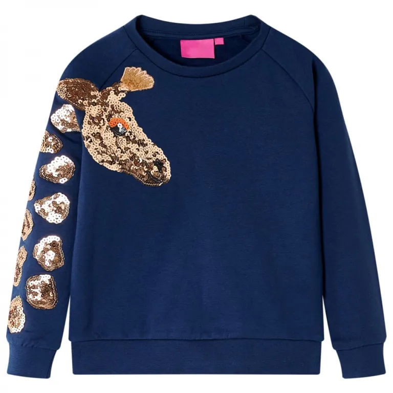 Kinder-Sweatshirt mit Giraffe aus Pailletten Marineblau 140