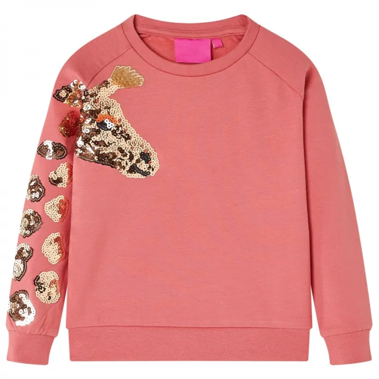 Kinder-Sweatshirt mit Giraffe aus Pailletten Altrosa 140
