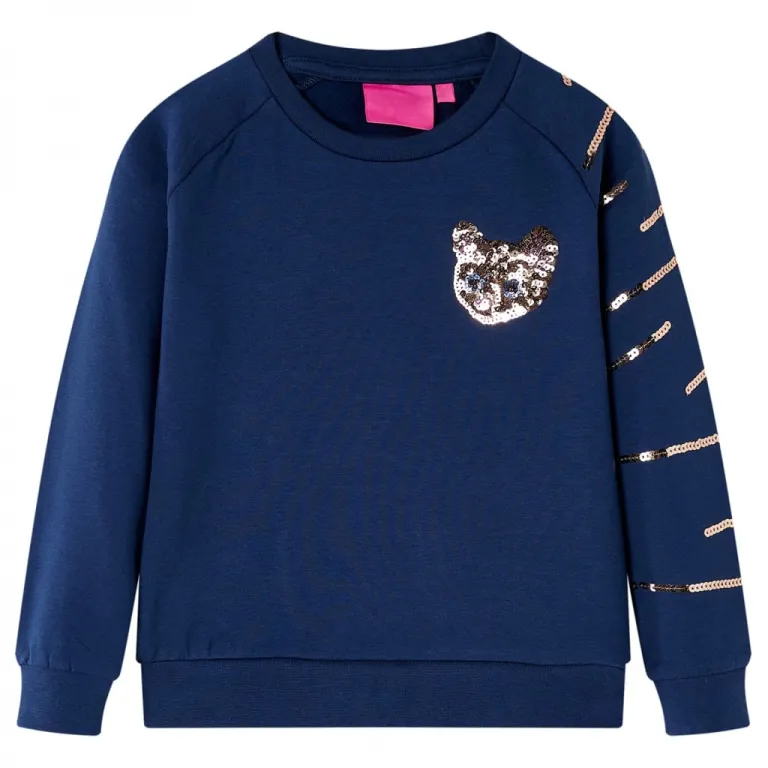 Kinder-Sweatshirt mit Katze aus Pailletten Marineblau 92