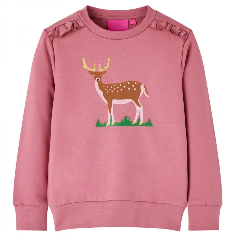 Kinder-Sweatshirt mit Hirsch-Aufdruck Himbeerrosa 92
