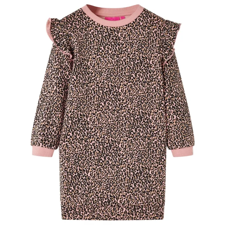 Kinder-Pulloverkleid Leopardenmuster Mittelrosa 104