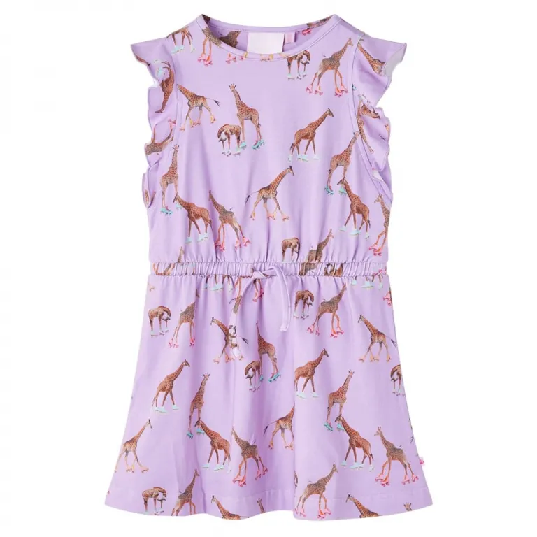 Kinderkleid mit Rschenrmeln und Taillenband Giraffen-Motiv Lila 104 Kurz