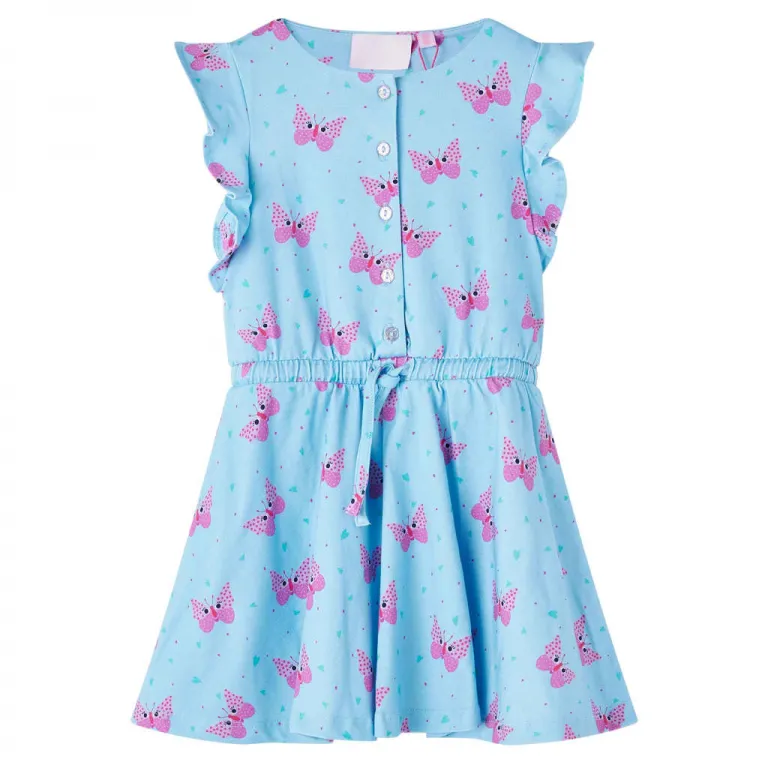 Kinderkleid mit Knpfen rmellos Schmetterling-Muster Blau 92