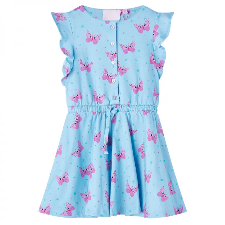 Kinderkleid mit Knpfen rmellos Schmetterling-Muster Blau 140