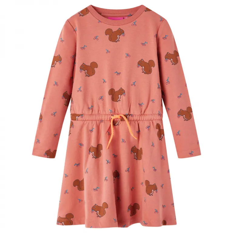 Kinderkleid Eichhrnchen-Muster Altrosa 128