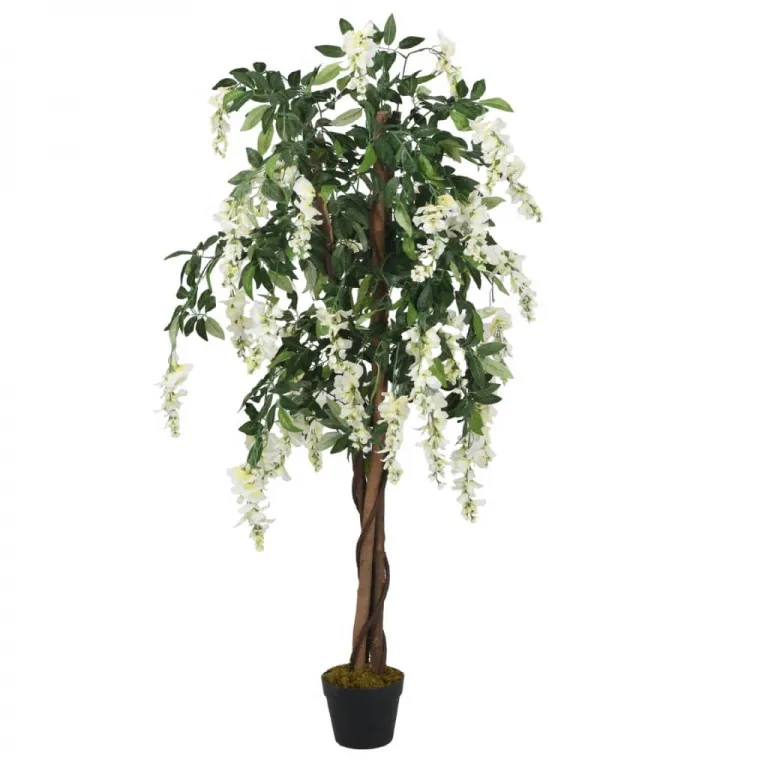Glyzinienbaum Knstliche Pflanzen 1260 Bltter 180 cm Grn und Wei