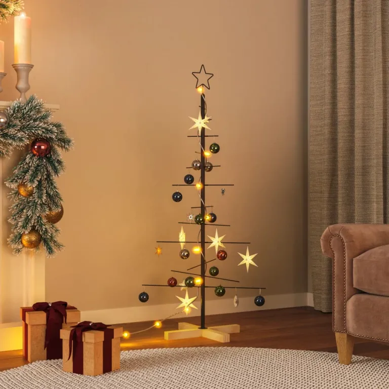Weihnachtsbaum Metall mit Holzstnder Schwarz 120 cm