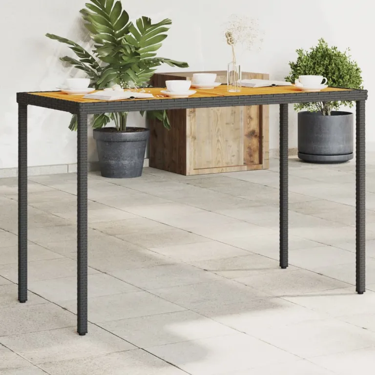 Gartentisch mit Akazienholz-Platte 115x54x74 cm Polyrattan Esstisch