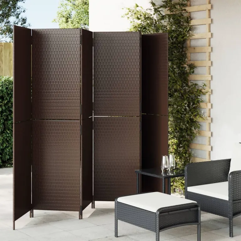 Paravent 6-tlg. Braun Polyrattan