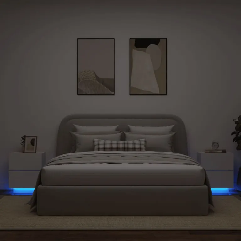 Nachttische mit LED-Leuchten 2 Stk. Wei Holzwerkstoff Nachtschrank Bettschrank