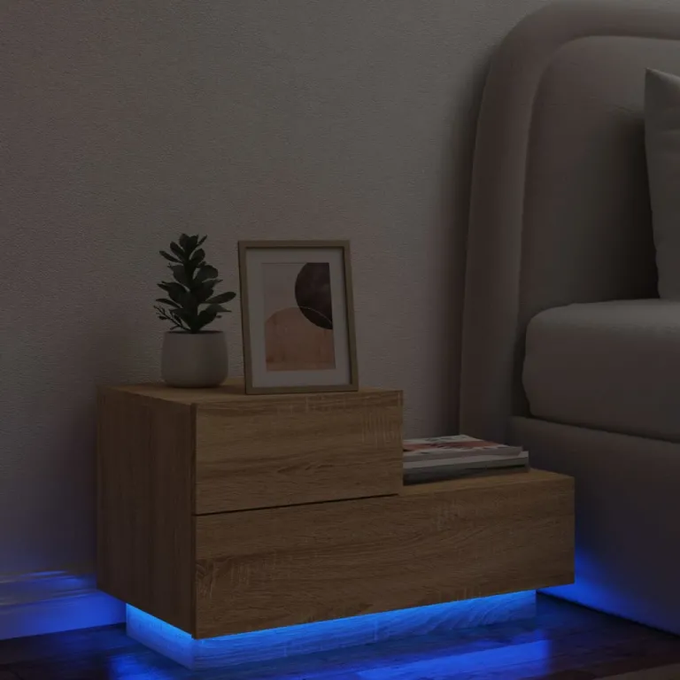 Nachttisch mit LED-Leuchten Sonoma-Eiche 70x36x40,5 cm