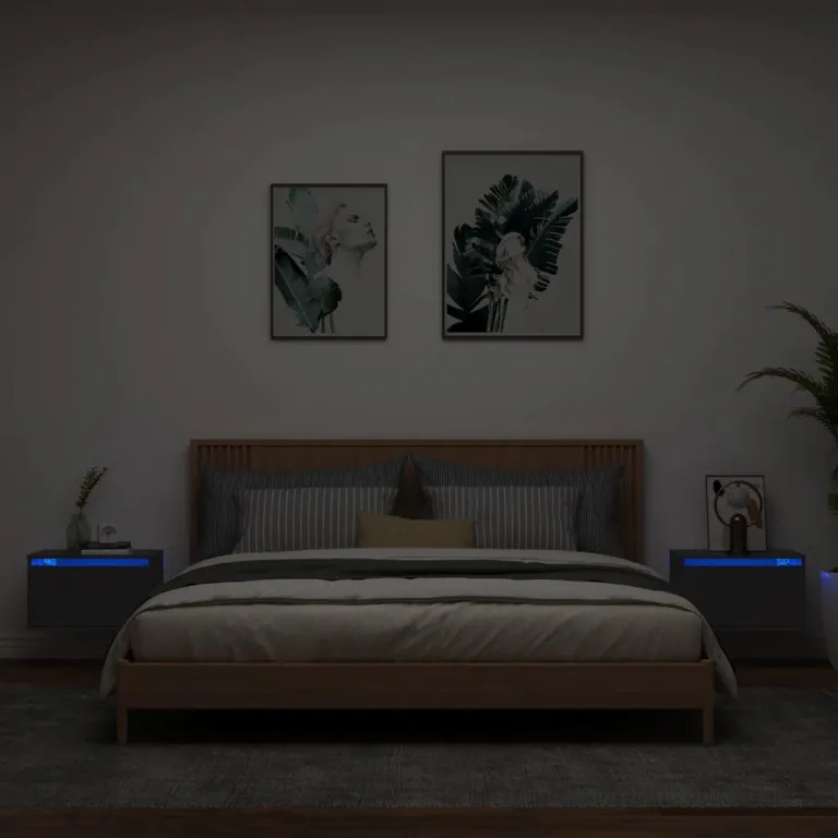 Wand-Nachttische mit LED-Leuchten 2 Stk. Schwarz