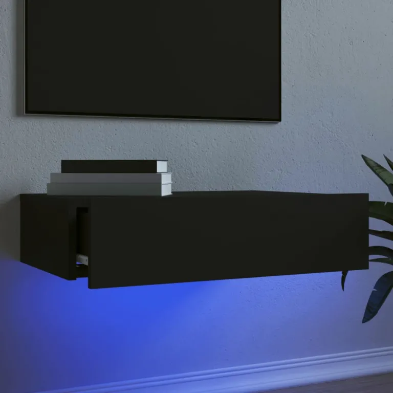 TV-Lowboard TV-Schrank mit LED-Leuchten Schwarz 60x35x15,5 cm
