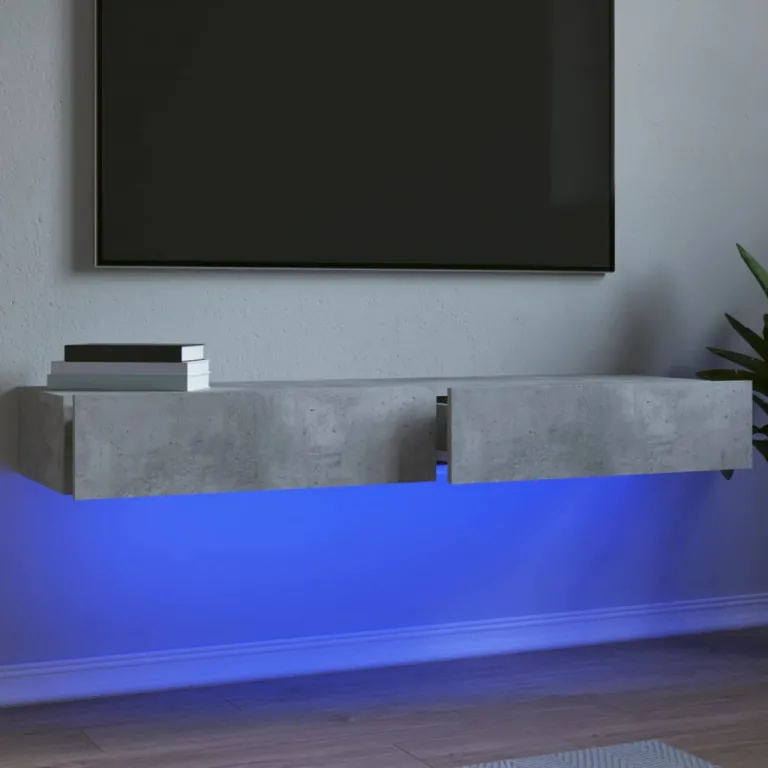 TV-Lowboard TV-Schrnke mit LED-Leuchten 2 Stk. Betongrau 60x35x15,5 cm