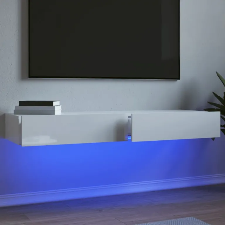 TV-Lowboard TV-Schrnke mit LED-Leuchten 2 Stk. Hochglanz-Wei 60x35x15,5cm