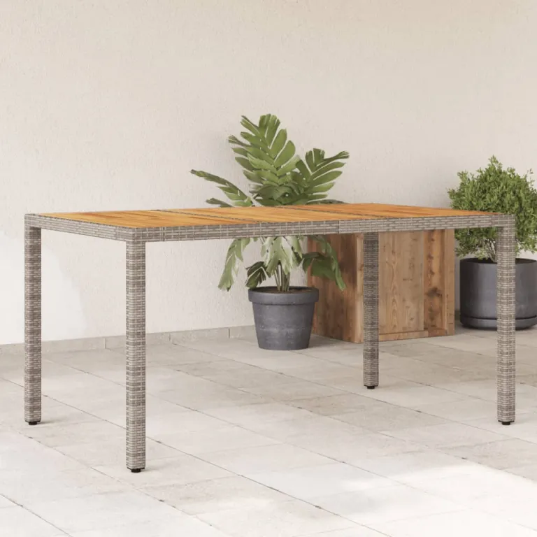 Gartentisch Esstisch Terrassentisch mit Akazienholz-Platte Grau 150x90x75cm Poly