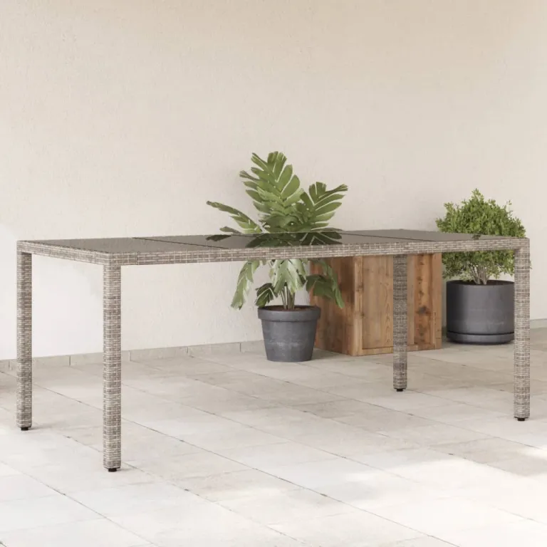 Gartentisch Esstisch Terrassentisch mit Glasplatte Grau 190x90x75 cm Polyrattan