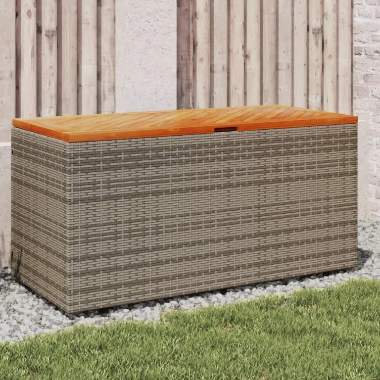 Gartentruhe Grau 110x50x54 cm Polyrattan Akazienholz Auflagenbox Kissenbox