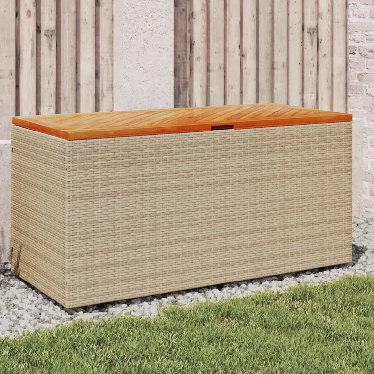 Gartentruhe Beige 110x50x54 cm Polyrattan Akazienholz Auflagenbox Kissenbox