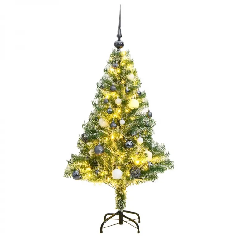 Knstlicher Weihnachtsbaum mit Schnee & Kugeln 150 LEDs 120 cm