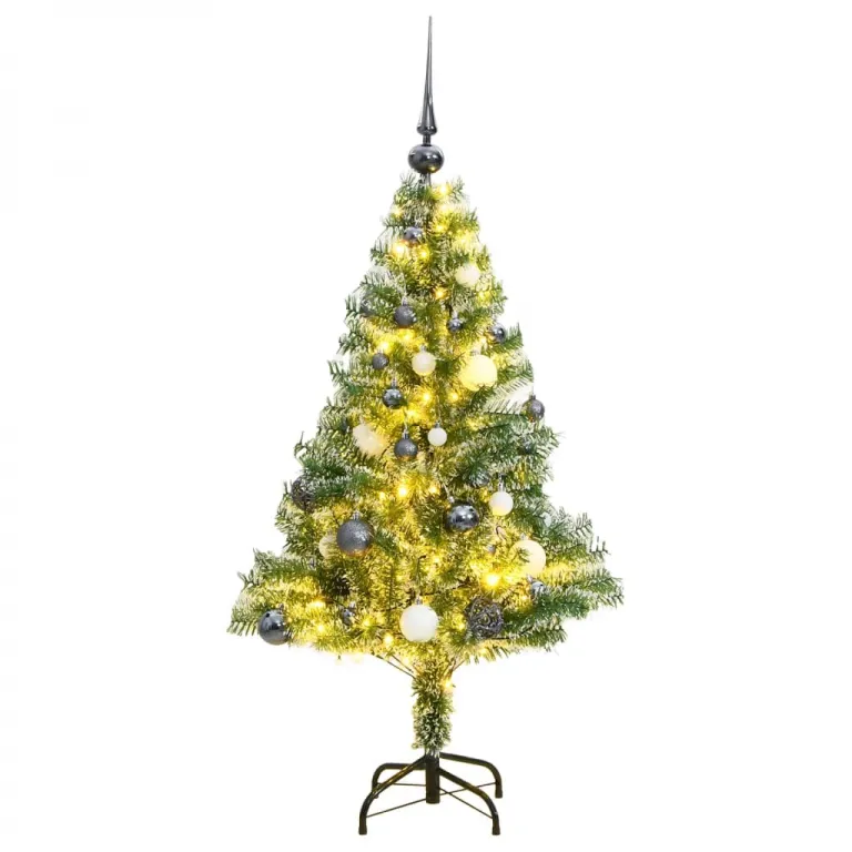 Knstlicher Weihnachtsbaum mit Schnee & Kugeln 150 LEDs 150 cm