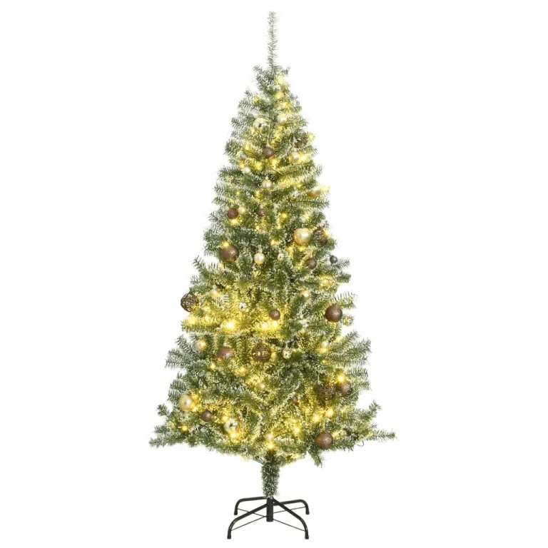 Knstlicher Weihnachtsbaum 300 LEDs & Kugeln Beschneit 240 cm