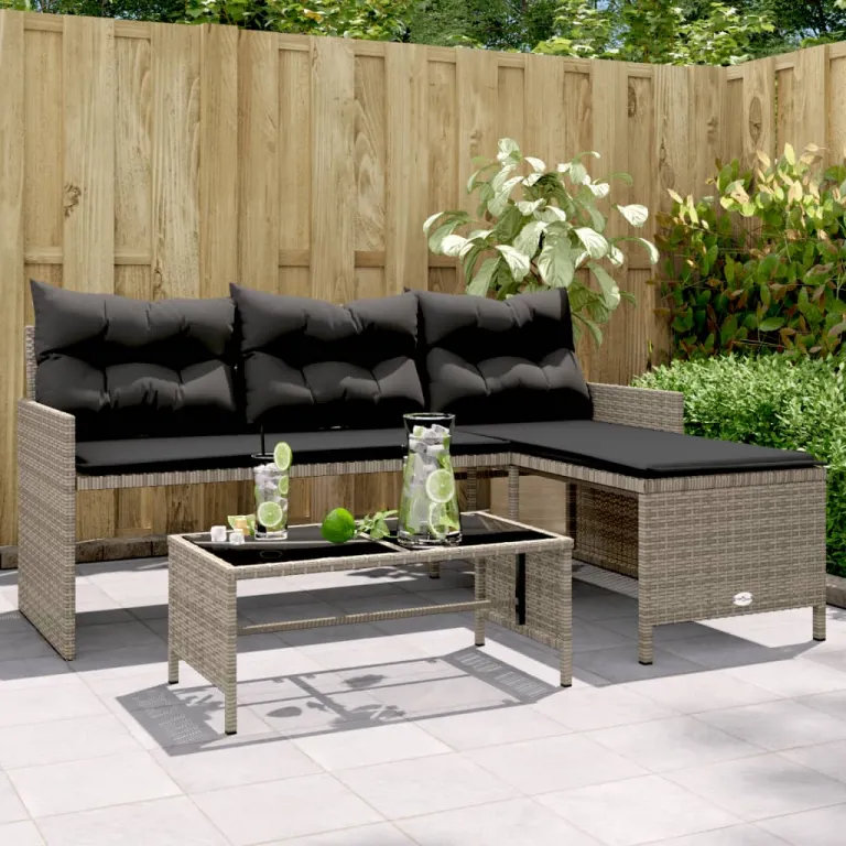 Gartensofa in L-Form mit Tisch und Kissen Grau Polyrattan Auenbereich