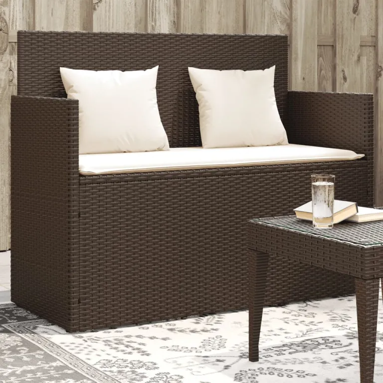 Gartenbank mit Kissen Braun Polyrattan Auenbereich