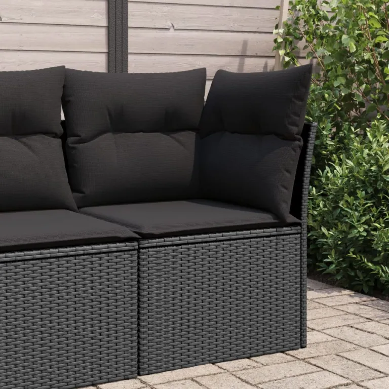 Garten-Ecksofa mit Kissen Schwarz Polyrattan Auenbereich