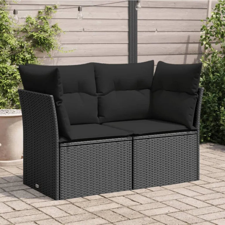Gartensofa mit Kissen 2-Sitzer Schwarz Polyrattan Auenbereich