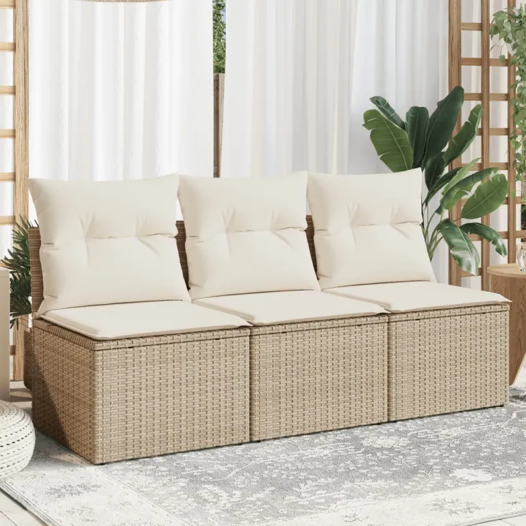 Gartensofa mit Kissen 3-Sitzer Beige Polyrattan Auenbereich