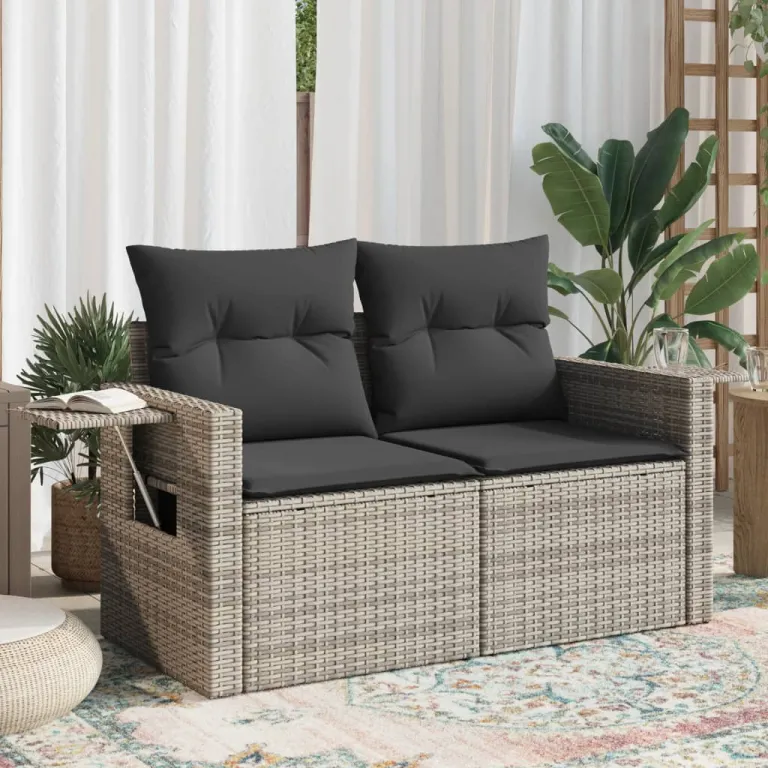 Gartensofa 2-Sitzer mit Kissen Grau Polyrattan Klappbar Auenbereich