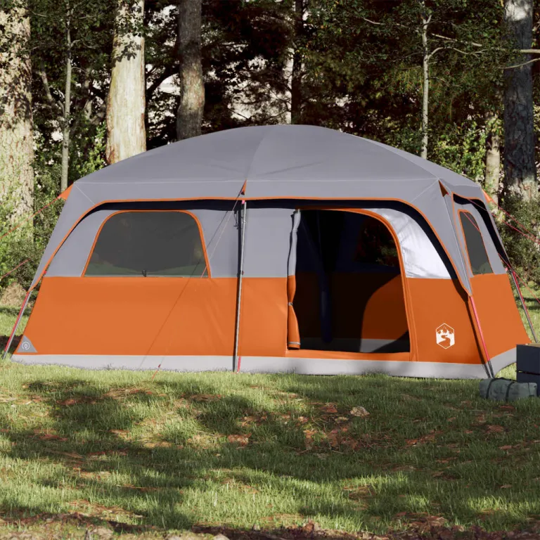 Zelt Campingzelt Familienzelt Freizeitzelt fr 10 Personen Grau und Orange Wasse