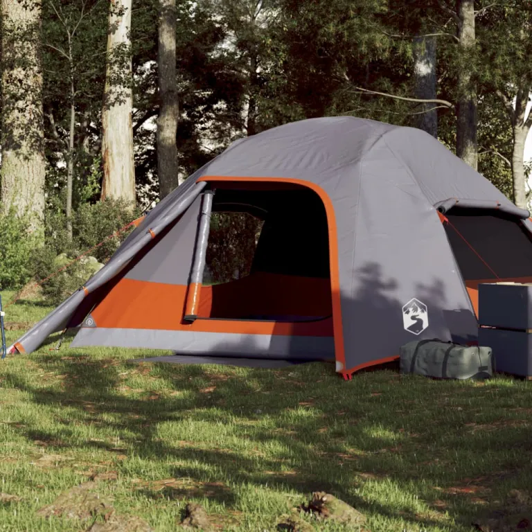 Zelt Kuppel-Campingzelt 4 Personen Grau und Orange Wasserdicht