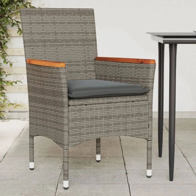 Gartensthle mit Kissen 2 Stk. Grau Poly Rattan