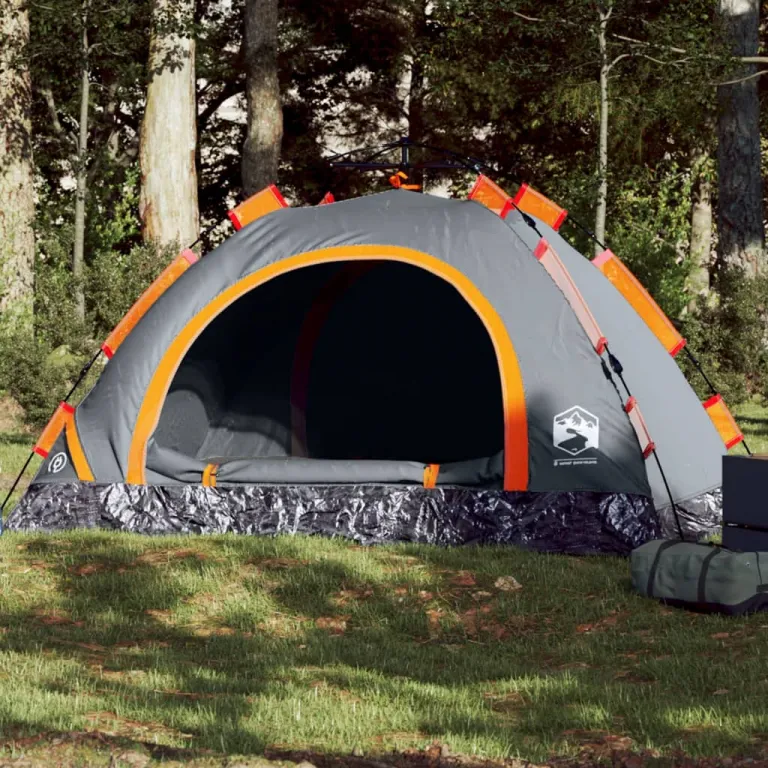 Zelt Campingzelt 4 Personen Grau und Orange Quick Release