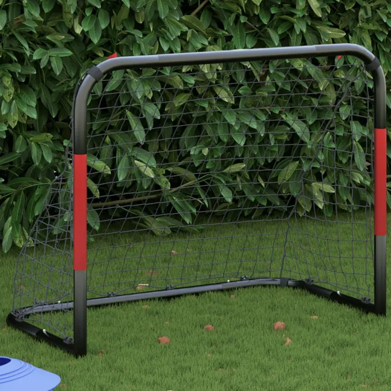 Fuballtor mit Netz Rot und Schwarz 90x48x71 cm Stahl Garten Kinder Fuballspielen