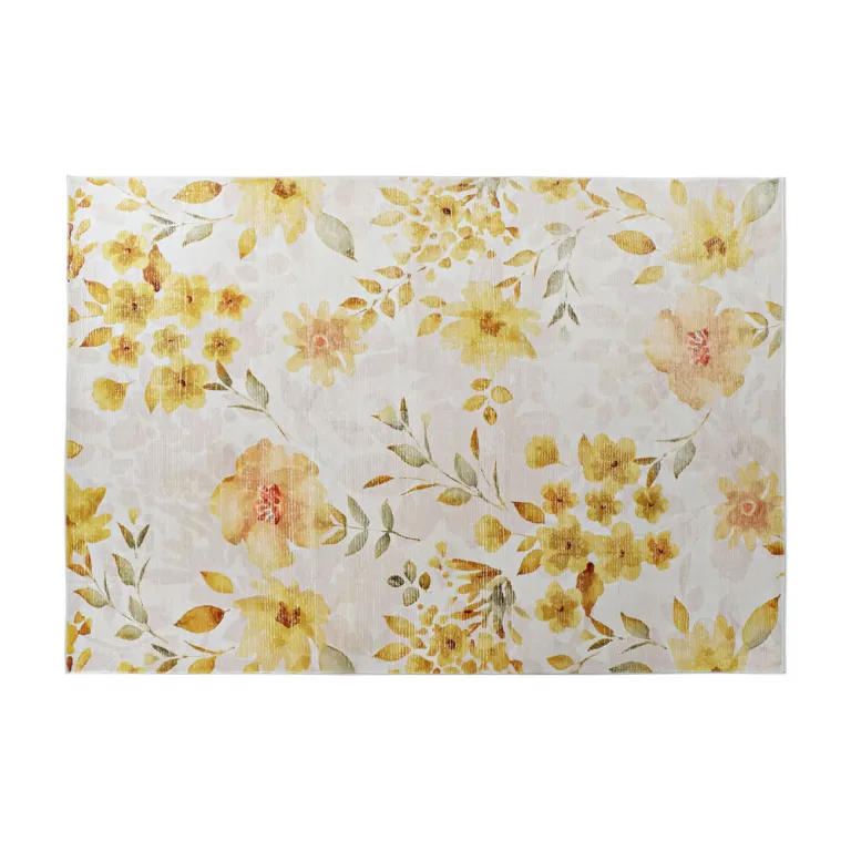 Dkd home decor Teppich DKD Home Decor Gelb Wei Polyester Baumwolle Blomster 160 x 230 x 0.5 cm Teppich