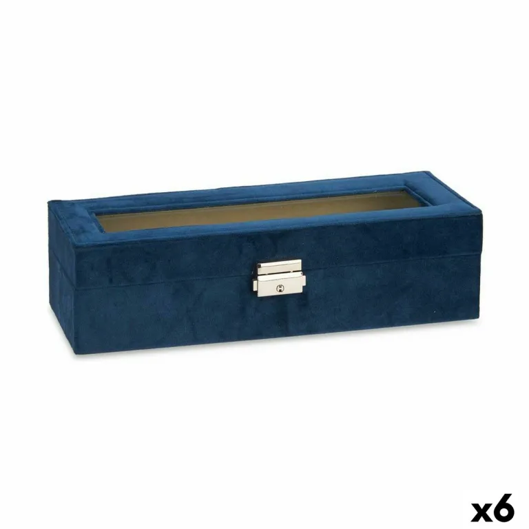 Uhrenbox Blau Metall Samt 30,5 x 8,5 x 11,5 cm 6 Stck