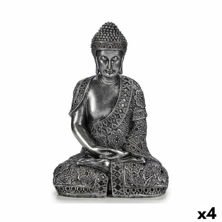 Deko-Figur Buddha Sitzend Silberfarben 17 x 32,5 x 22 cm 4 Stck