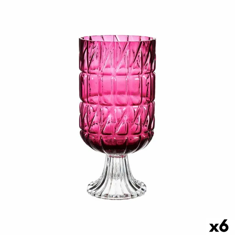 Vase Schnitzerei Dunkelrosa Glas 13 x 26,5 x 13 cm 6 Stck