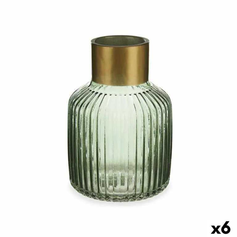 Vase Streifen grn Gold Glas 14,5 x 22 x 14,5 cm 6 Stck